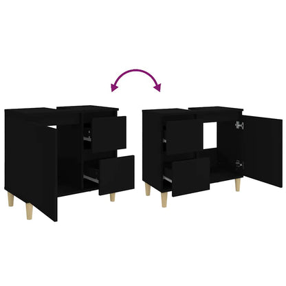 Armadietto da Bagno Nero 65x33x60 cm in Legno Multistrato
