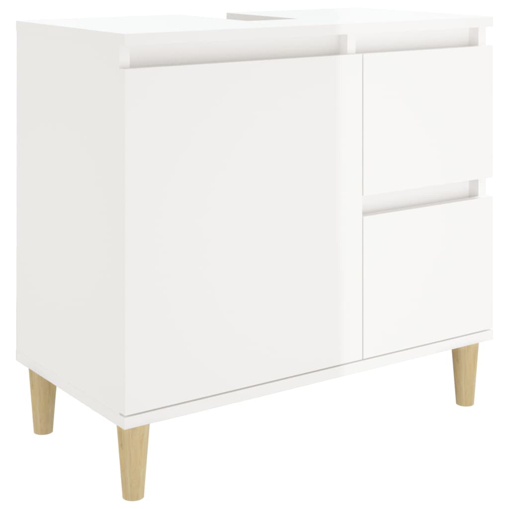 Armadietto Bagno Bianco Lucido 65x33x60cm in Legno Multistrato - homemem39