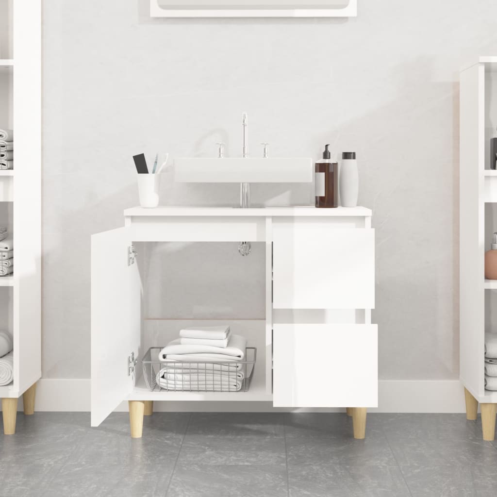 Armadietto Bagno Bianco Lucido 65x33x60cm in Legno Multistrato - homemem39