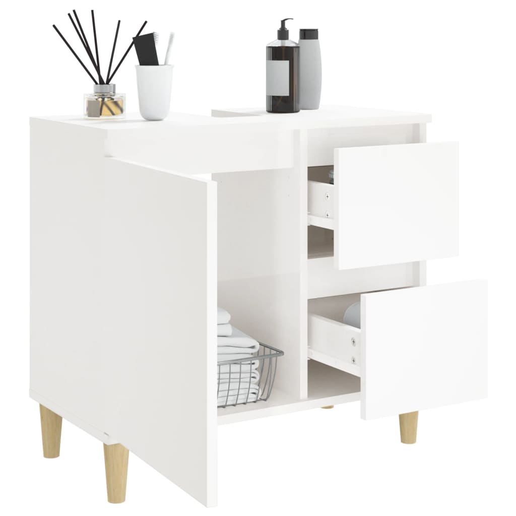 Armadietto Bagno Bianco Lucido 65x33x60cm in Legno Multistrato - homemem39