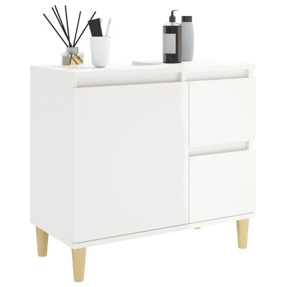 Armadietto Bagno Bianco Lucido 65x33x60cm in Legno Multistrato - homemem39