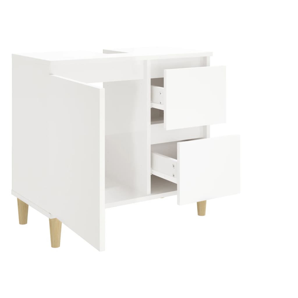 Armadietto Bagno Bianco Lucido 65x33x60cm in Legno Multistrato - homemem39