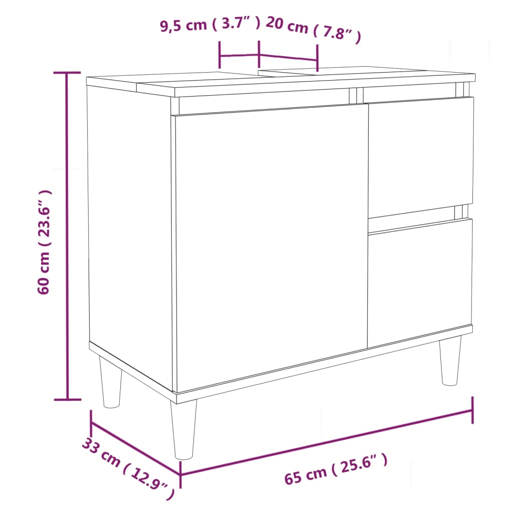 Armadietto Bagno Bianco Lucido 65x33x60cm in Legno Multistrato - homemem39