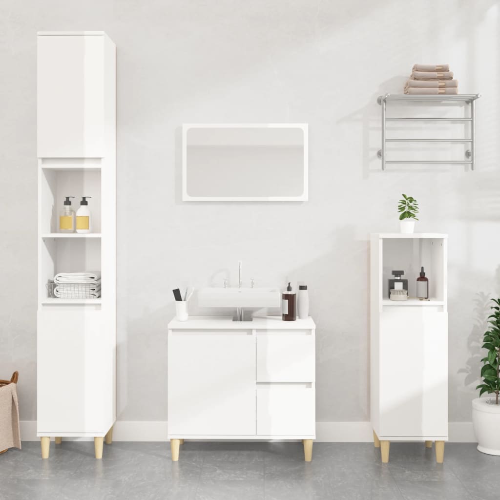 Armadietto Bagno Bianco Lucido 65x33x60cm in Legno Multistrato - homemem39