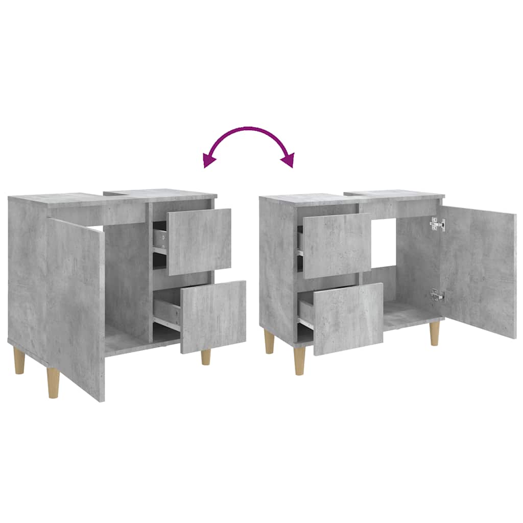 Armadietto da Bagno Grigio Cemento 65x33x60cm Legno Multistrato