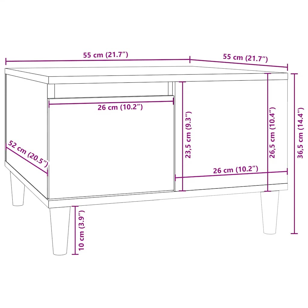 Tavolino da Salotto Nero 55x55x36,5 cm in Legno Multistrato | homemem39
