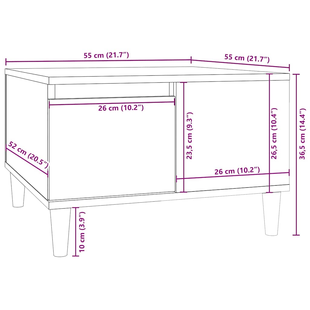 Tavolino da Salotto Nero 55x55x36,5 cm in Legno Multistrato