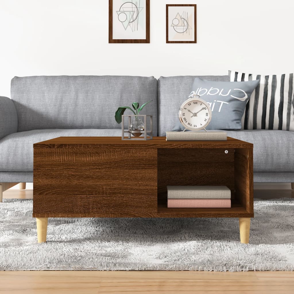 Tavolino Salotto Rovere Marrone 80x80x36,5 cm Legno Multistrato | homemem39