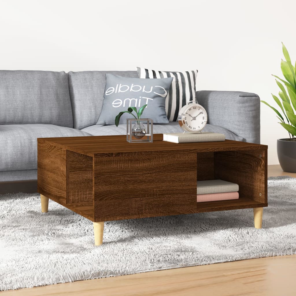 Tavolino Salotto Rovere Marrone 80x80x36,5 cm Legno Multistrato | homemem39