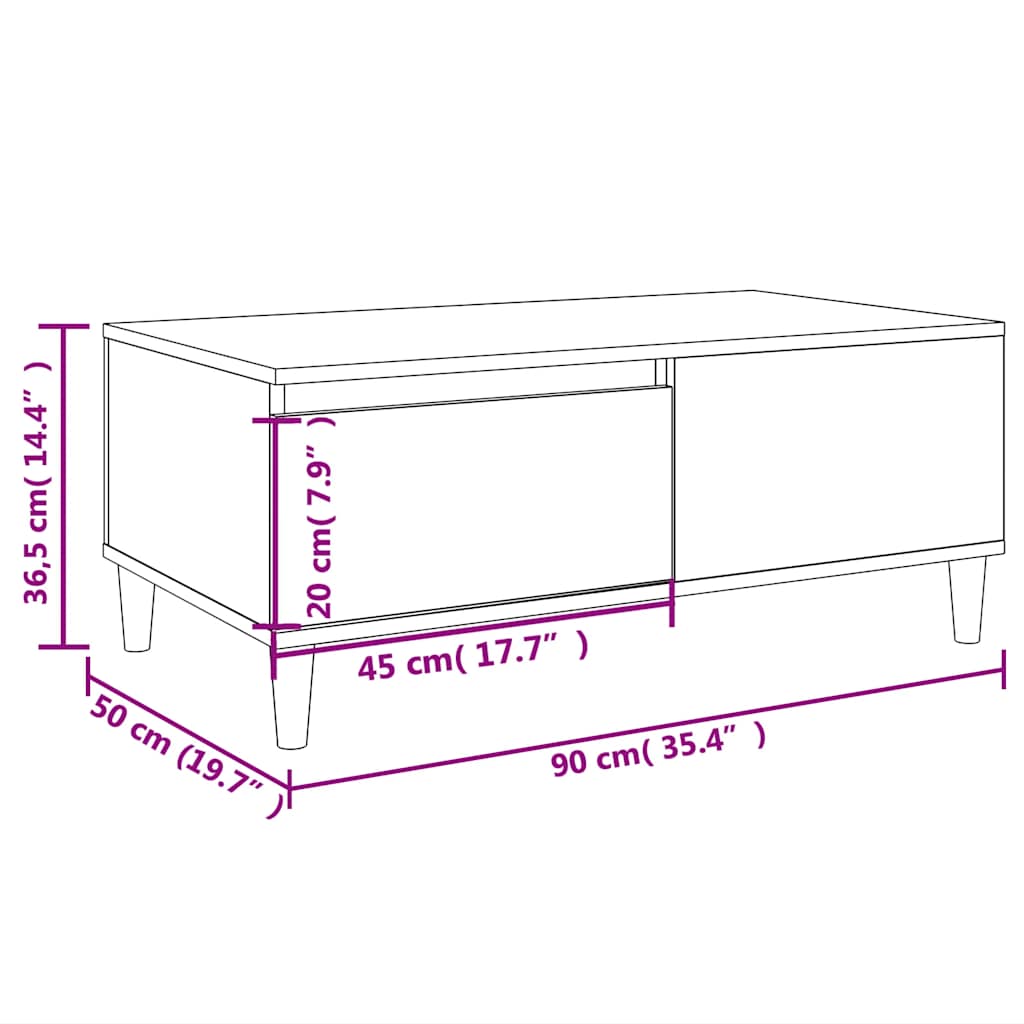 Tavolino da Salotto Rovere Fumo 90x50x36,5 cm Legno Multistrato | homemem39