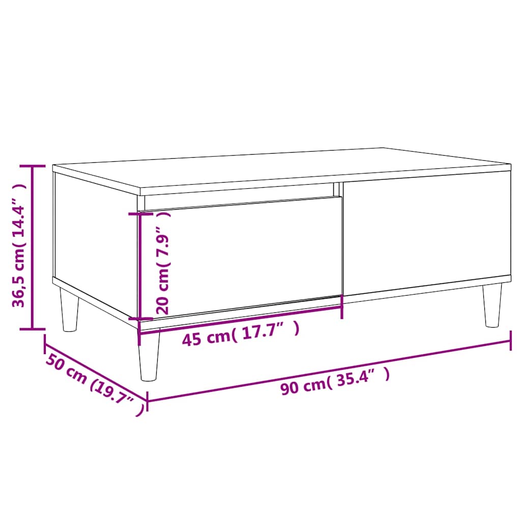 Tavolino da Salotto Rovere Fumo 90x50x36,5 cm Legno Multistrato