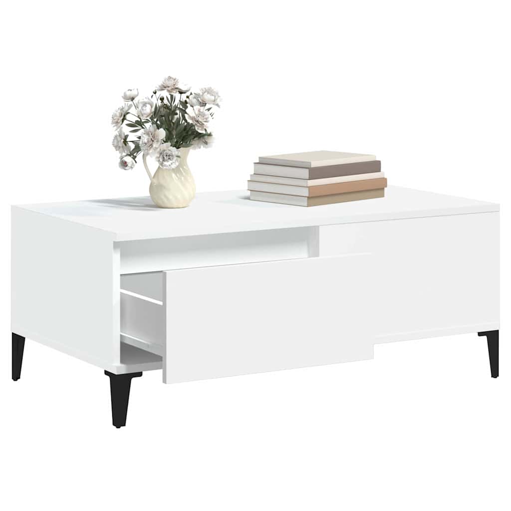 Tavolino da Salotto Bianco 90x50x36,5 cm in Legno Multistrato