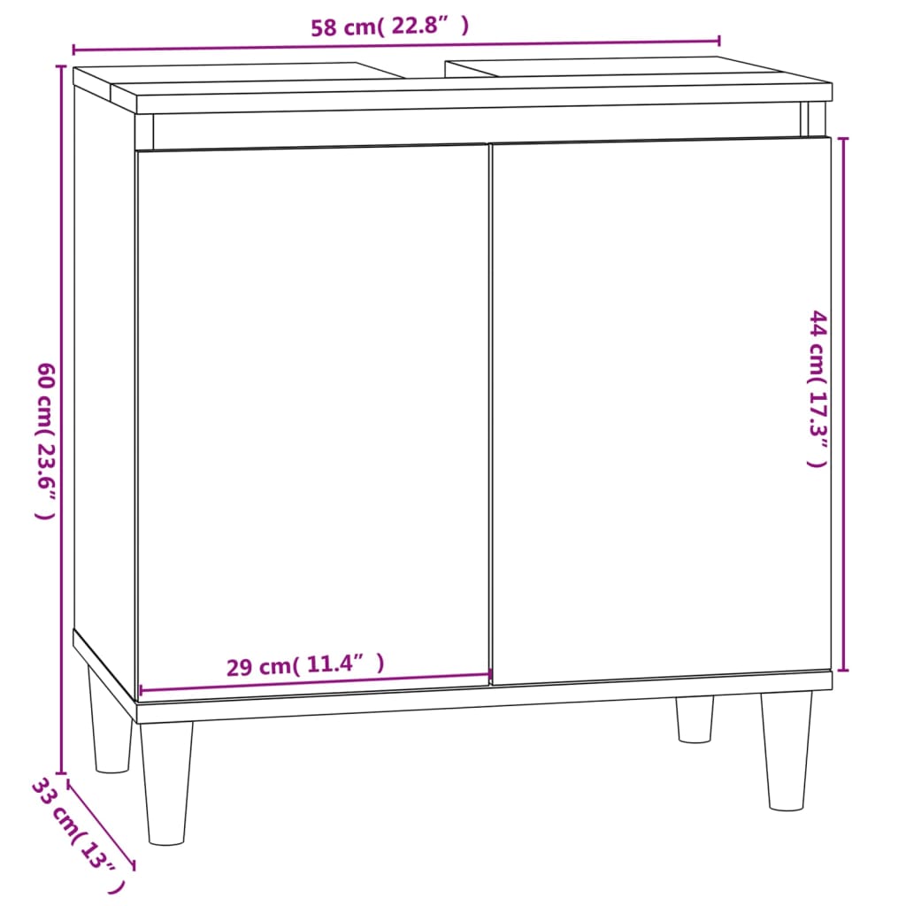 Mobile Lavabo Rovere Fumo 58x33x60 cm in Legno Multistrato