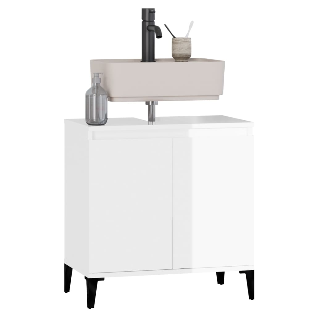 Mobile Lavabo Bianco Lucido 58x33x60 cm in Legno Multistrato