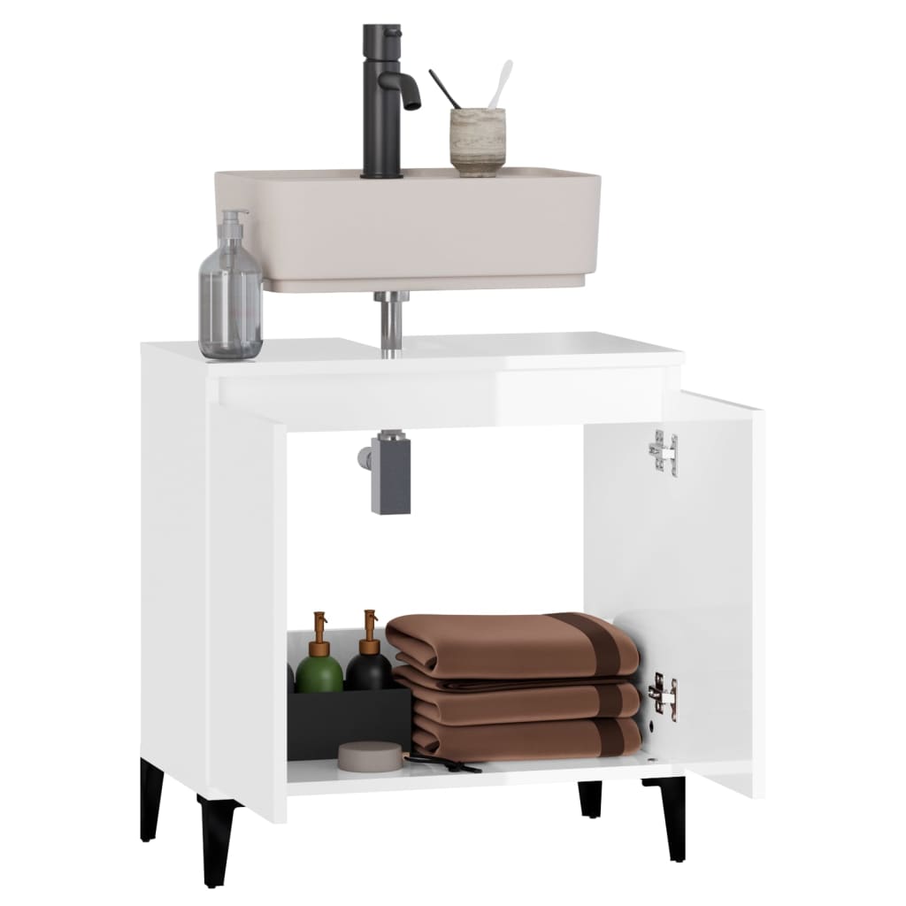 Mobile Lavabo Bianco Lucido 58x33x60 cm in Legno Multistrato