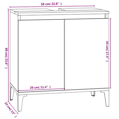 Mobile Lavabo Bianco Lucido 58x33x60 cm in Legno Multistrato