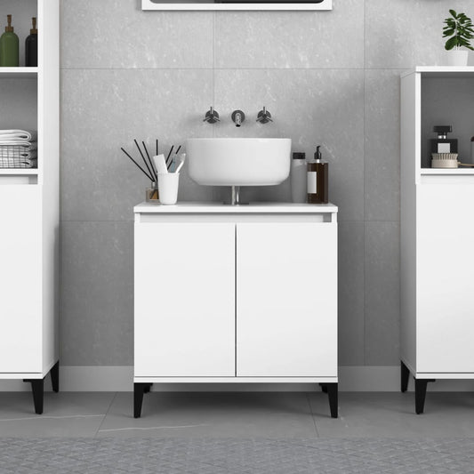 Mobile Lavabo Bianco Lucido 58x33x60 cm in Legno Multistrato