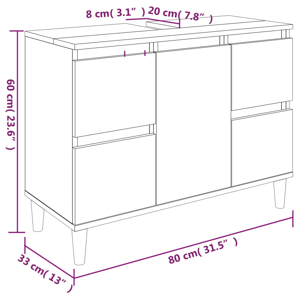 Mobile Lavabo Bianco 80x33x60 cm in Legno Multistrato