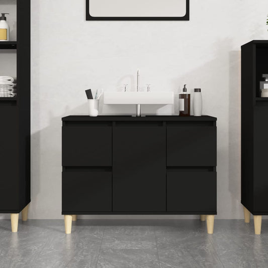 Mobile Lavabo Nero 80x33x60 cm in Legno Multistrato