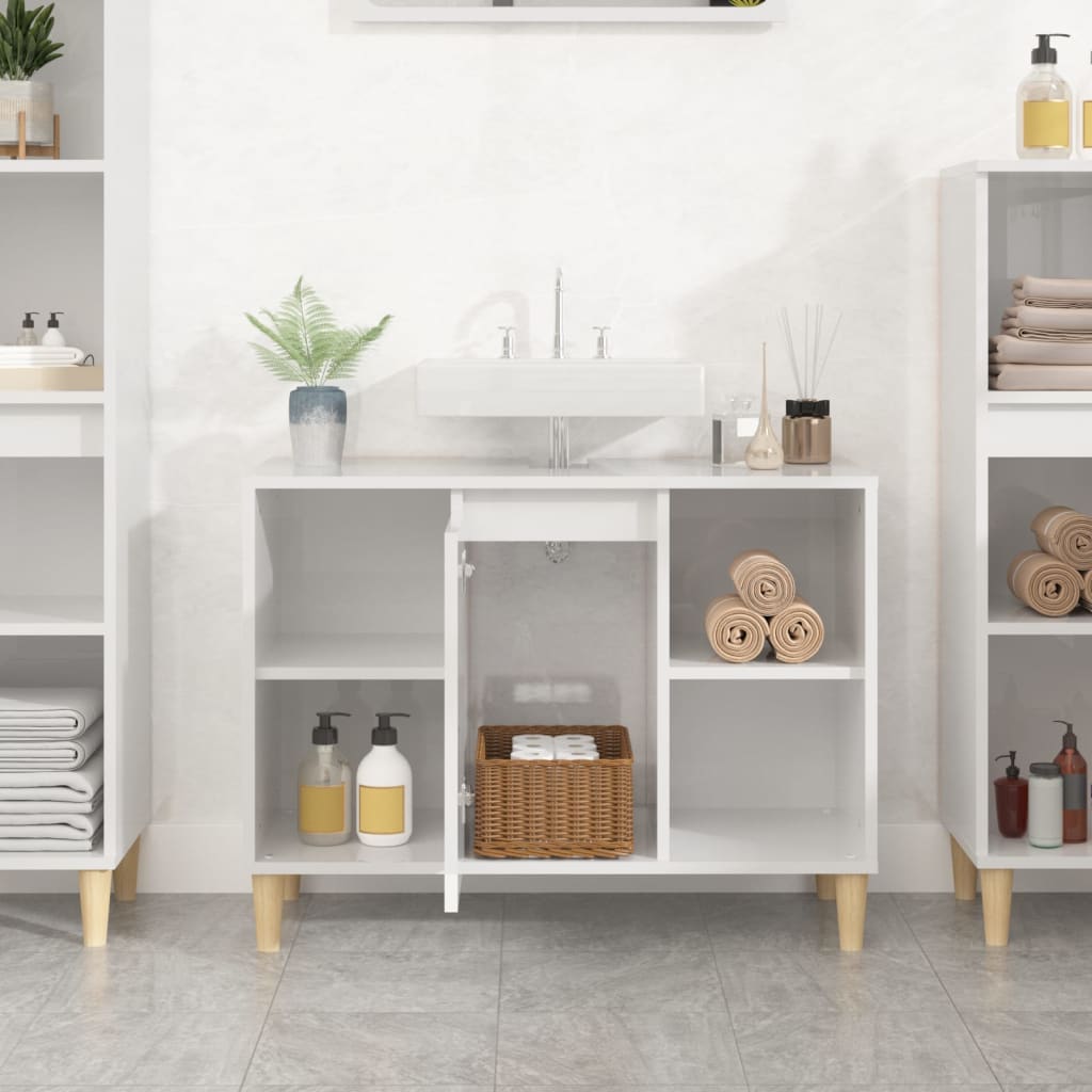 Mobile Lavabo Bianco Lucido 80x33x60 cm in Legno Multistrato