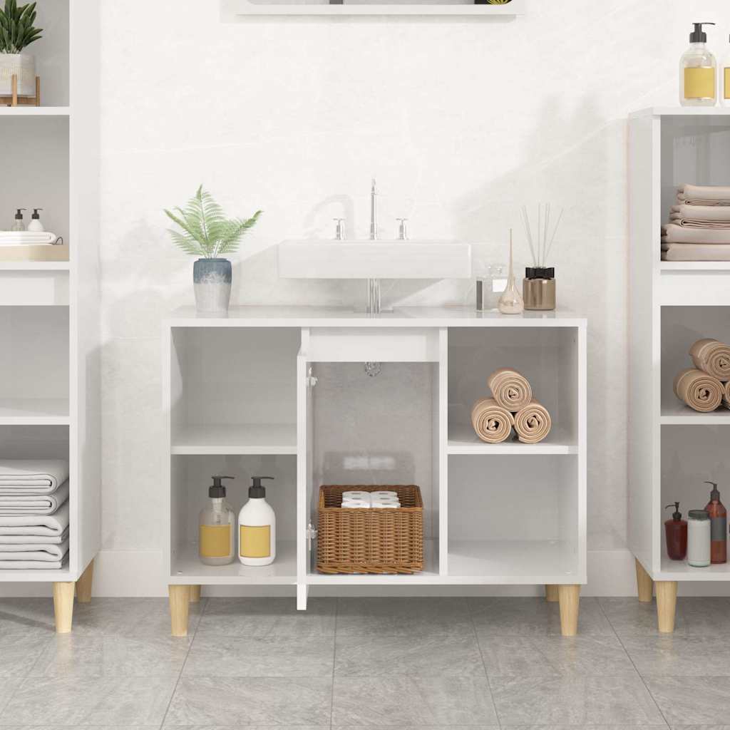 Mobile Lavabo Bianco Lucido 80x33x60 cm in Legno Multistrato
