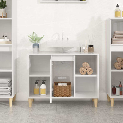 Mobile Lavabo Bianco Lucido 80x33x60 cm in Legno Multistrato