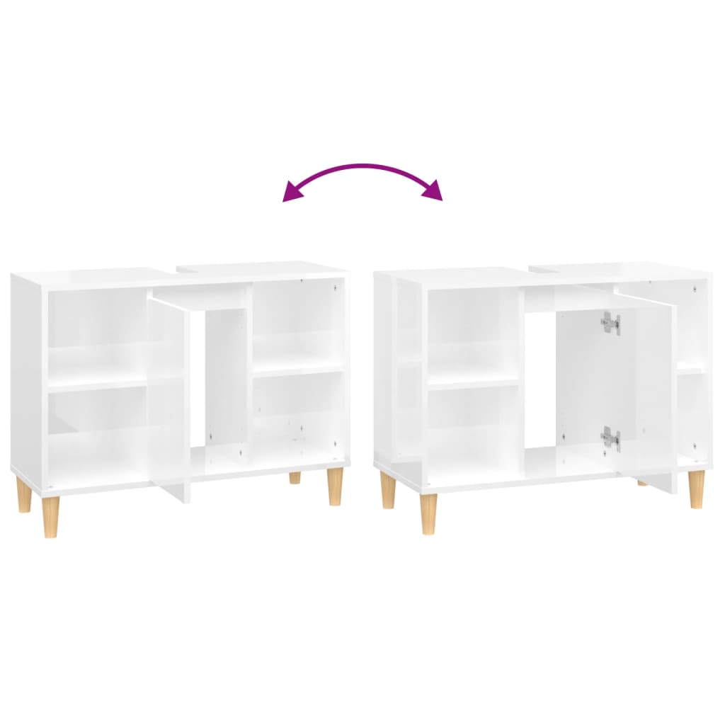 Mobile Lavabo Bianco Lucido 80x33x60 cm in Legno Multistrato