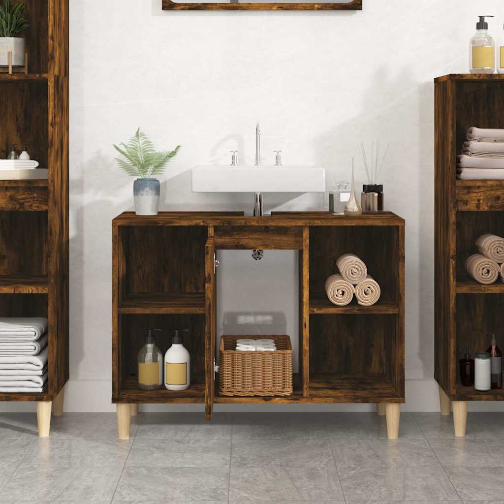 Mobile Lavabo Rovere Fumo 80x33x60 cm in Legno Multistrato