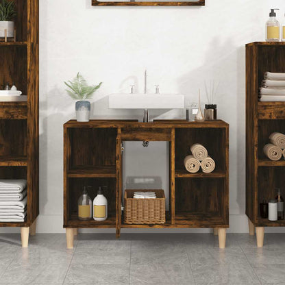Mobile Lavabo Rovere Fumo 80x33x60 cm in Legno Multistrato