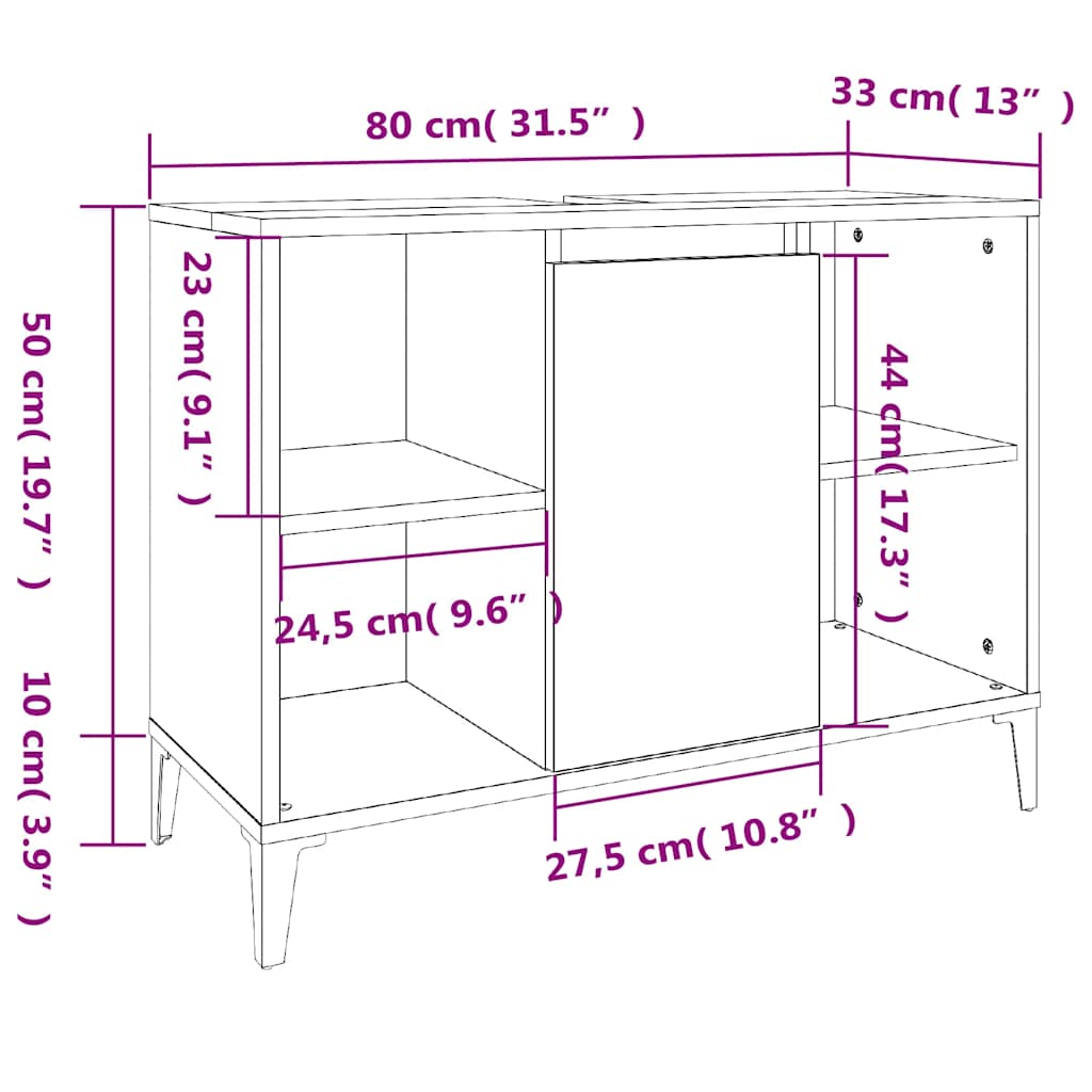 Mobile Lavabo Nero 80x33x60 cm in Legno Multistrato | homemem39