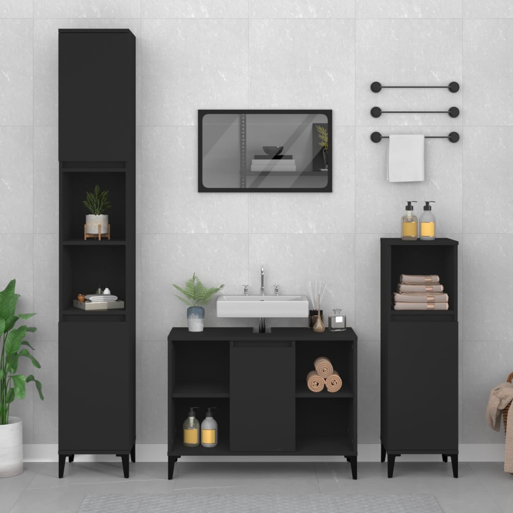 Mobile Lavabo Nero 80x33x60 cm in Legno Multistrato | homemem39