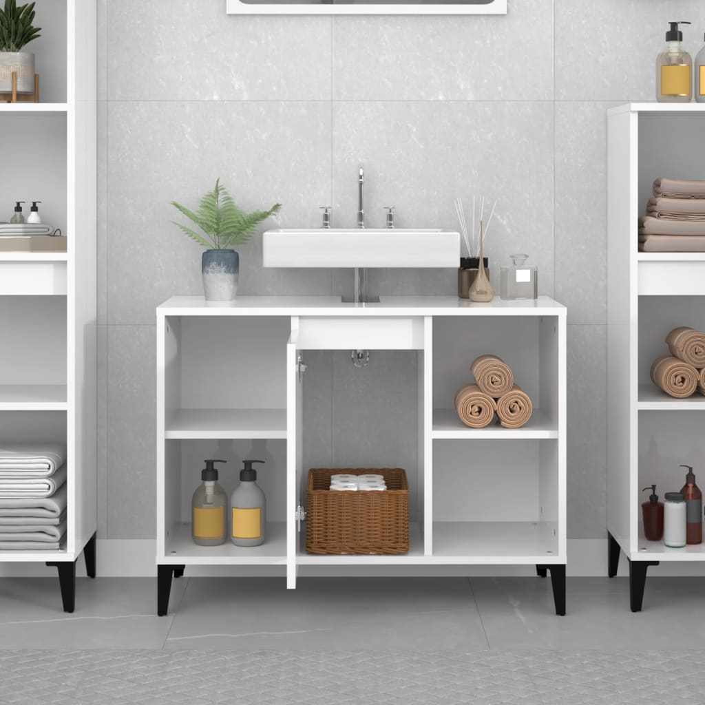 Mobile Lavabo Bianco Lucido 80x33x60 cm in Legno Multistrato | homemem39