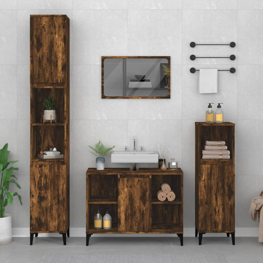 Mobile Lavabo Rovere Fumo 80x33x60 cm in Legno Multistrato | homemem39