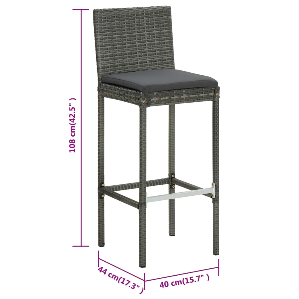 Sgabelli da Bar con Cuscini 6 pz in Polyrattan Grigio - homemem39