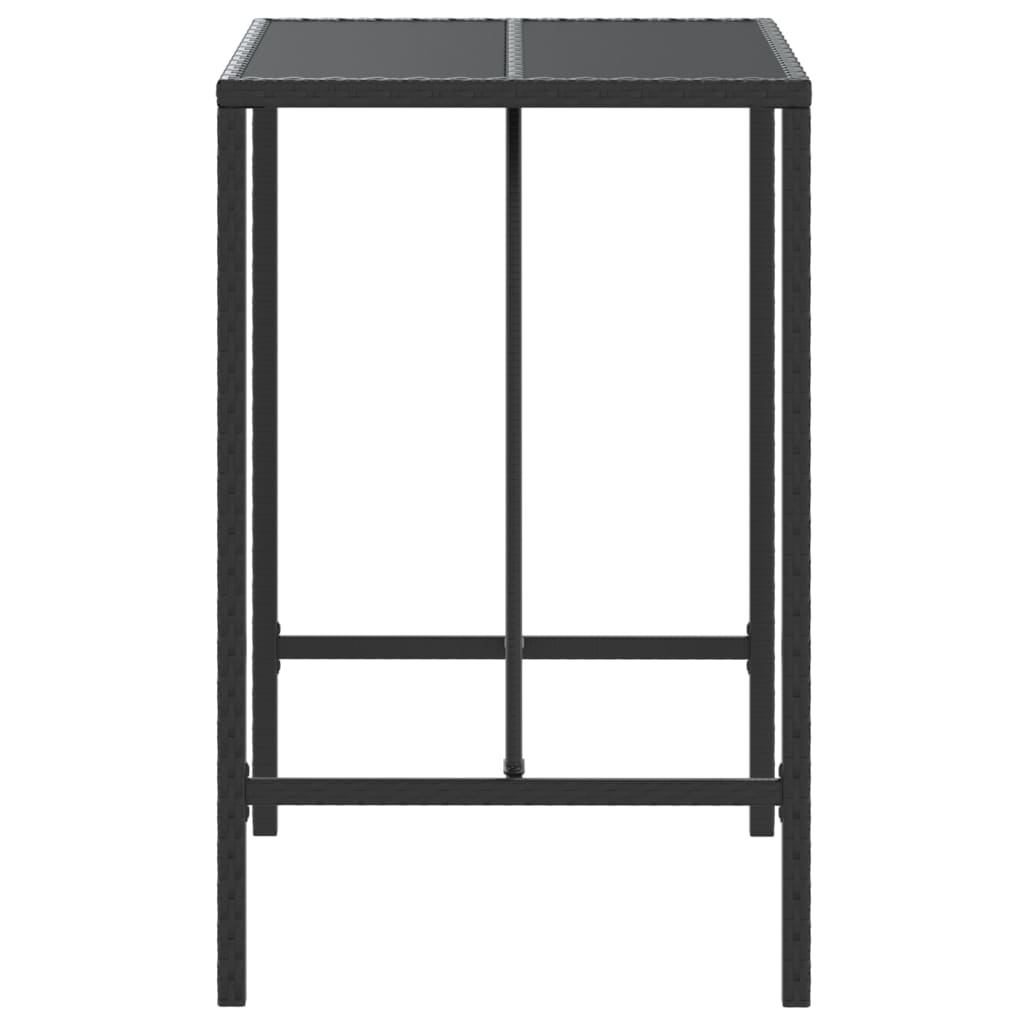 Bar Table with Black Glass Top 70x70x110 cm Polyrattan