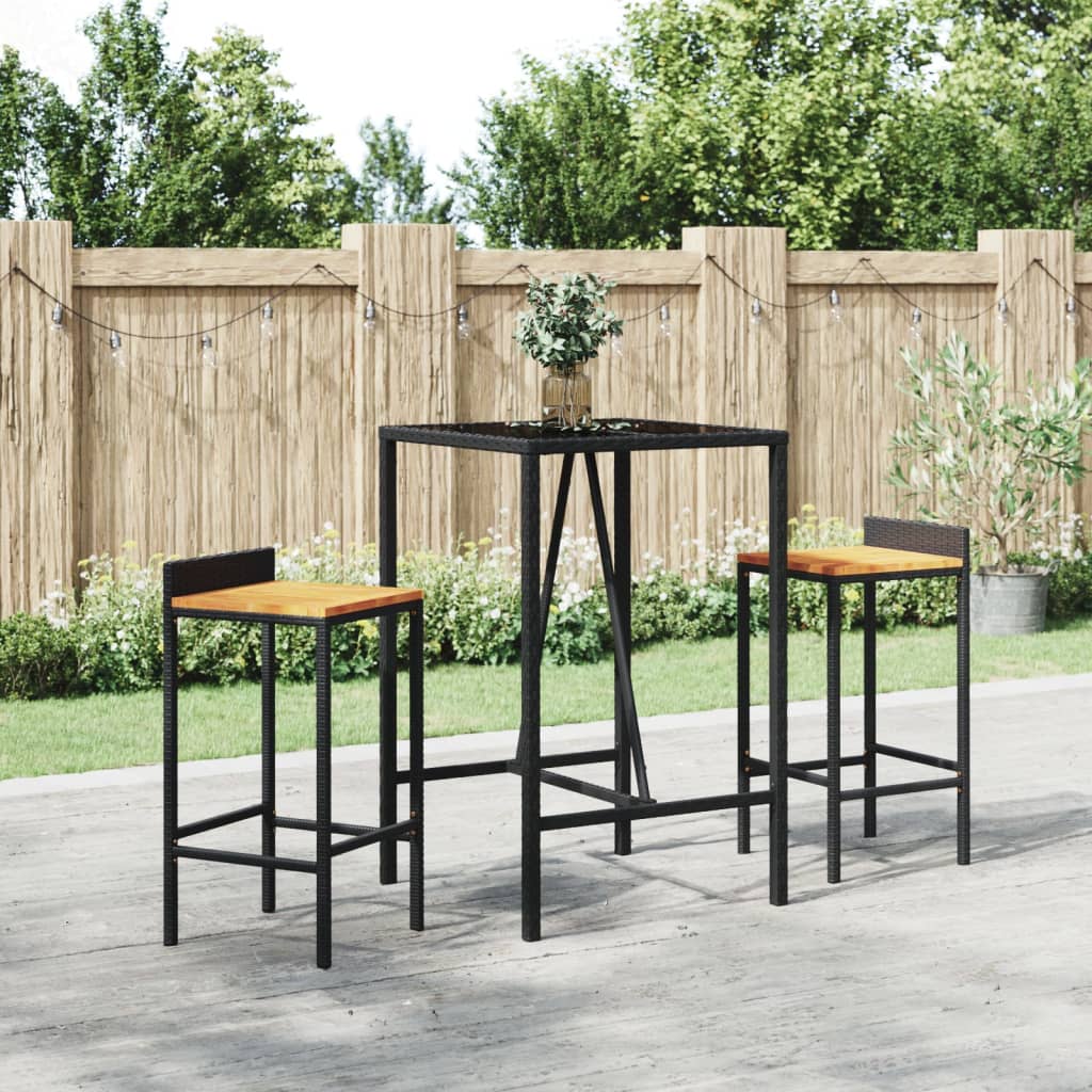 Bar Table with Black Glass Top 70x70x110 cm Polyrattan