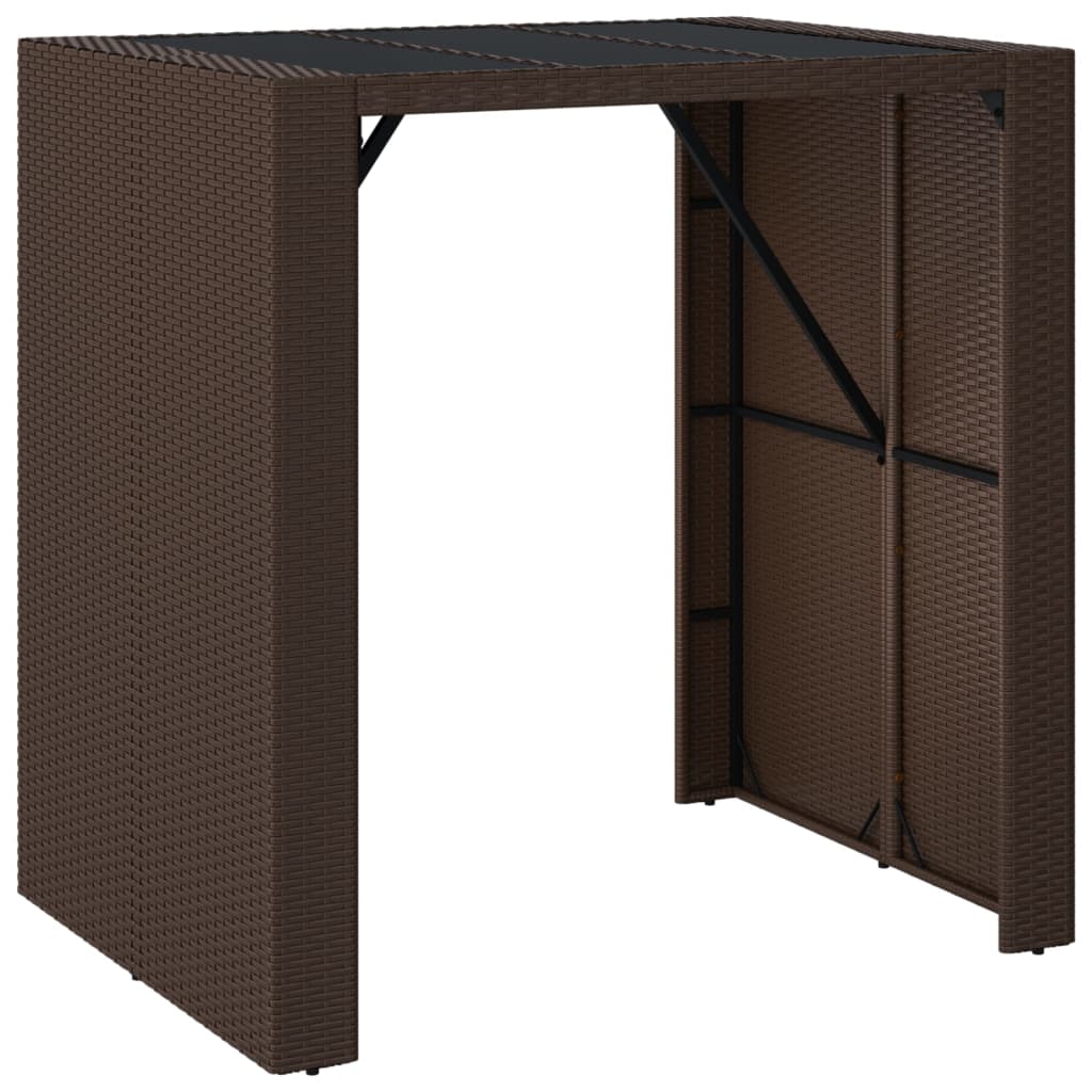 Tavolo Bar con Piano in Vetro Marrone 105x80x110 cm Polyrattan - homemem39