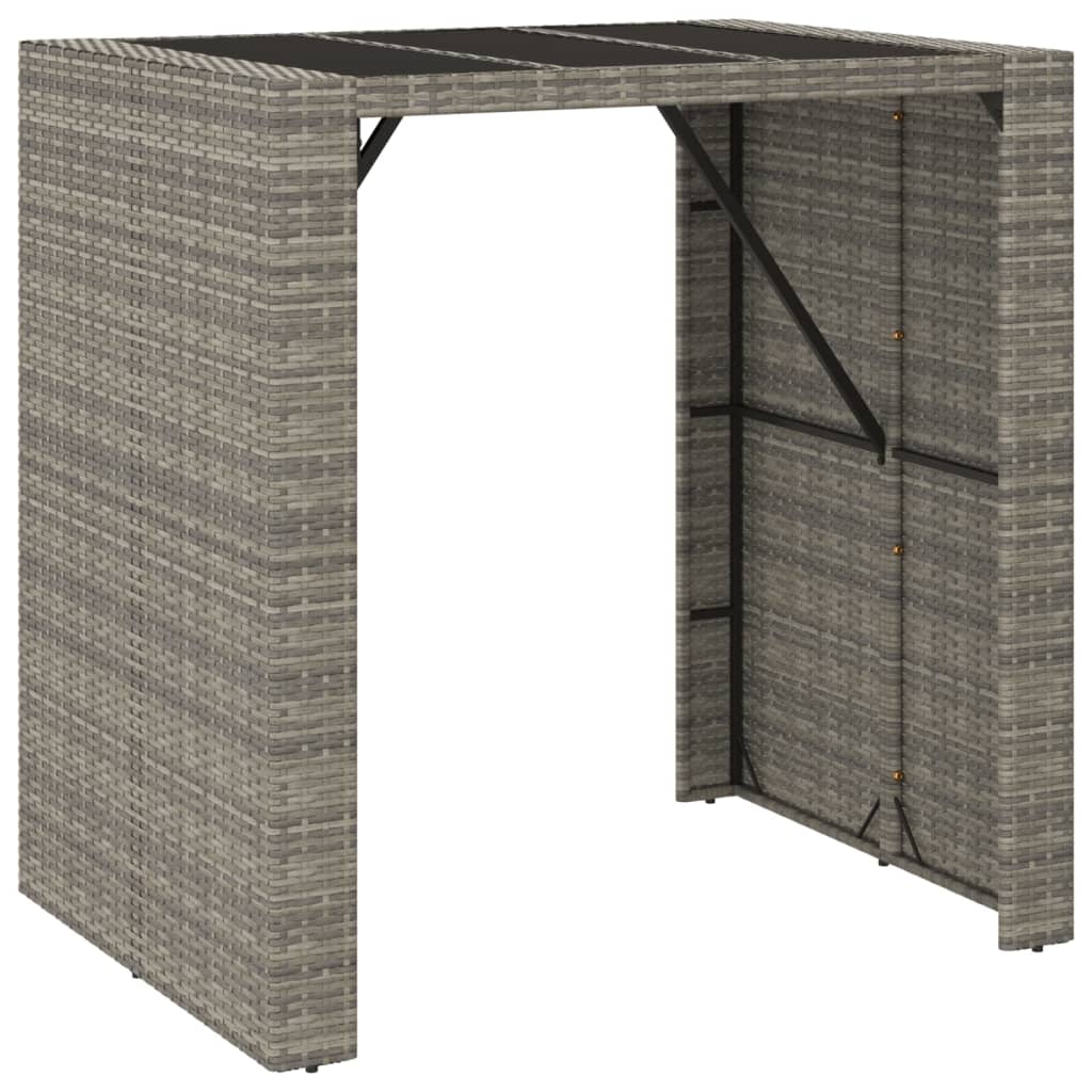Tavolo da Bar con Piano in Vetro Grigio 105x80x110cm Polyrattan | homemem39