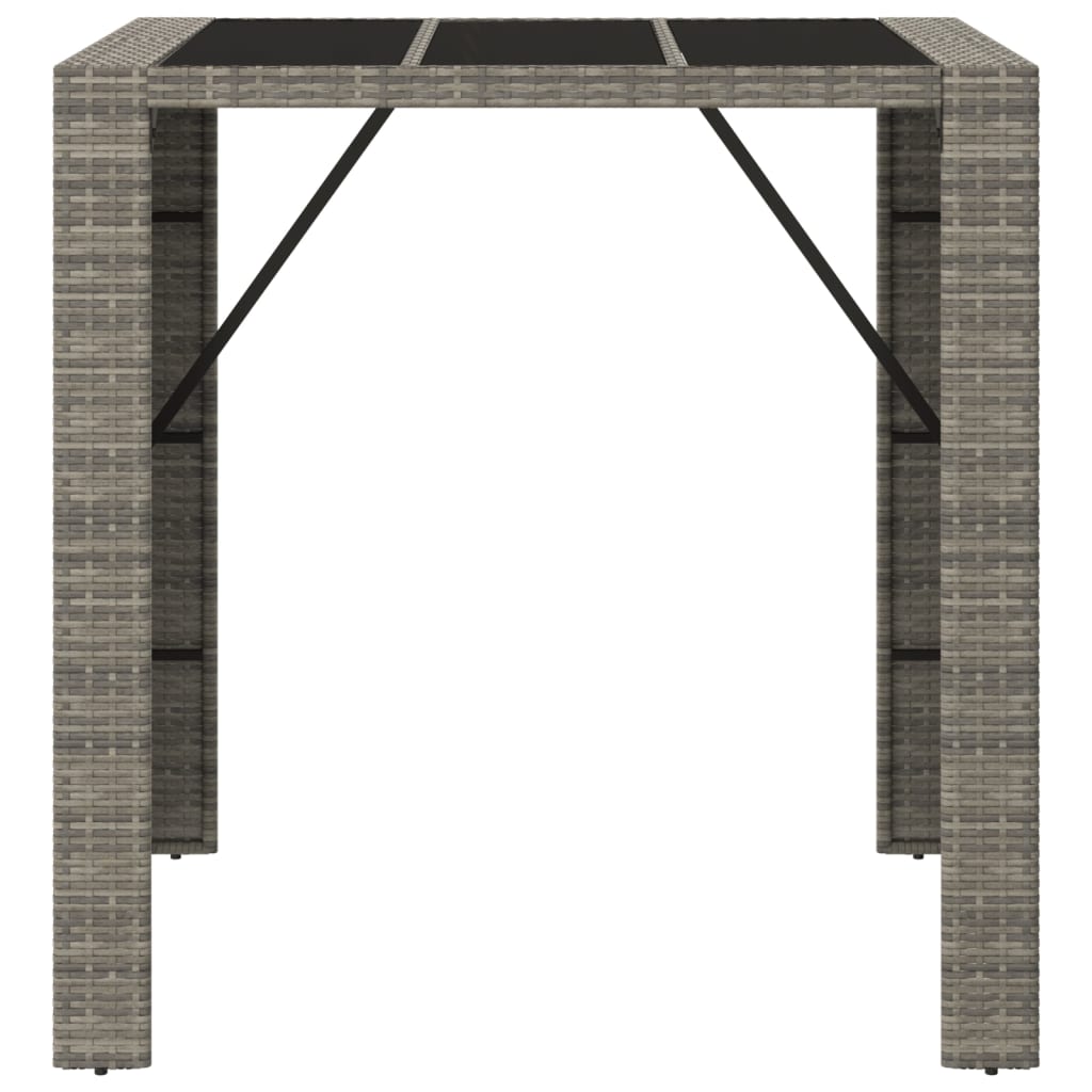 Tavolo da Bar con Piano in Vetro Grigio 105x80x110cm Polyrattan | homemem39