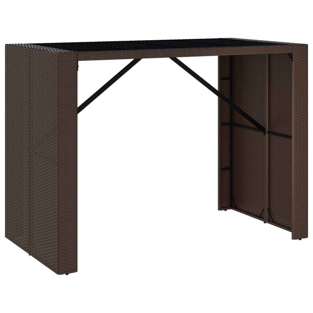 Tavolo Bar con Piano in Vetro Marrone 145x80x110 cm Polyrattan - homemem39