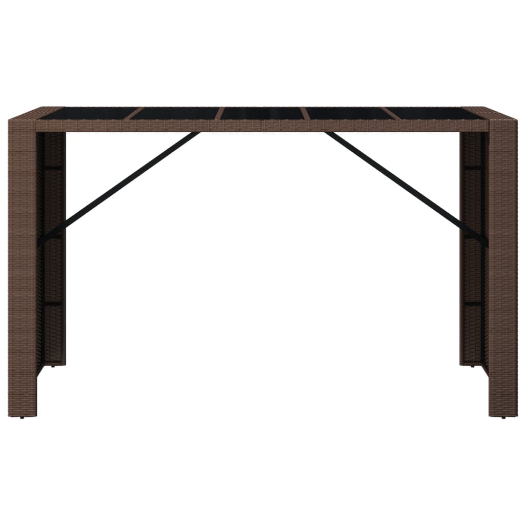 Tavolo Bar con Piano in Vetro Marrone 185x80x110 cm Polyrattan - homemem39