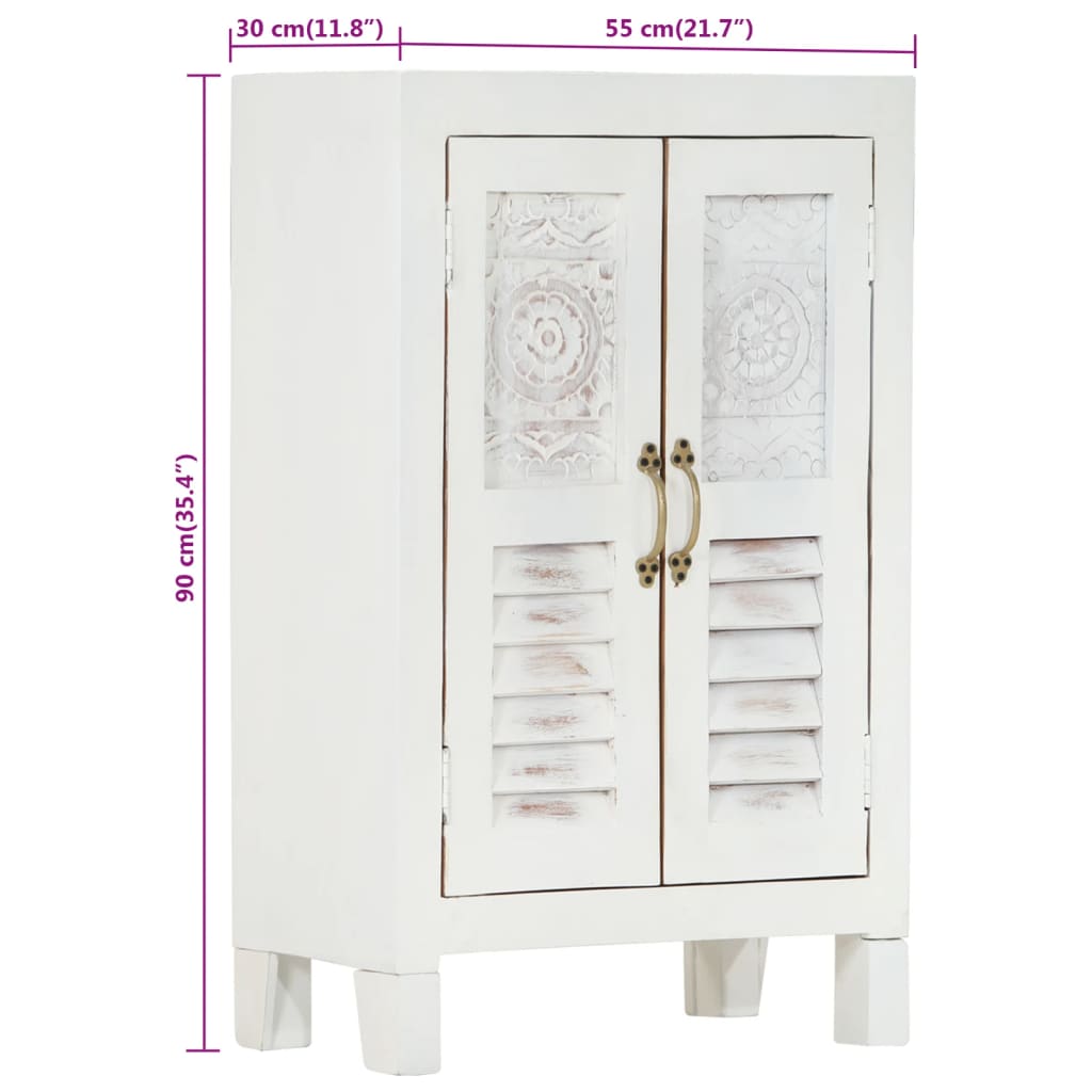 Credenza Bianca 55x30x90 cm in Legno Massello di Acacia - homemem39