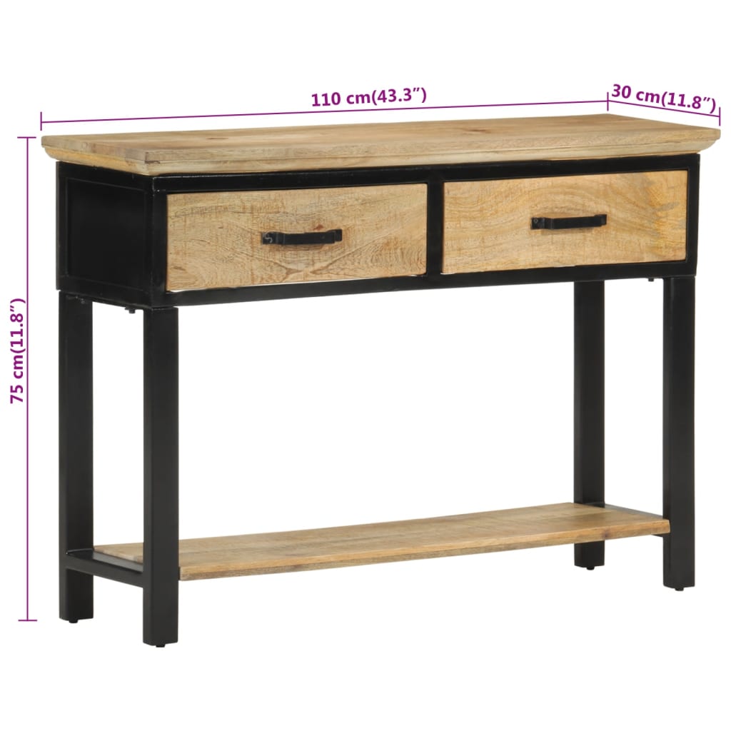 Tavolo Consolle 110x30x75 cm in Legno Massello Grezzo di Mango