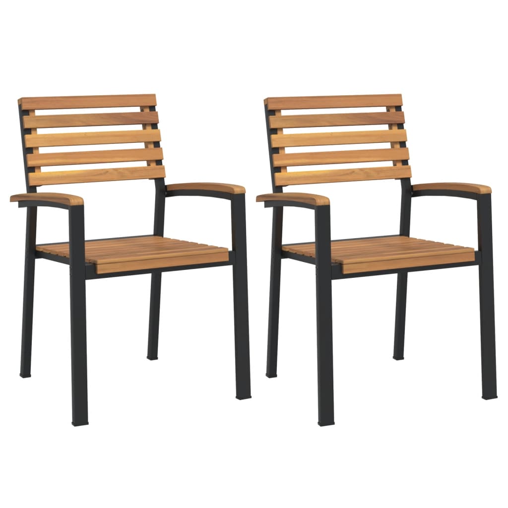 Sedie Giardino Impilabili 2 pz Legno Massello Acacia e Metallo | homemem39