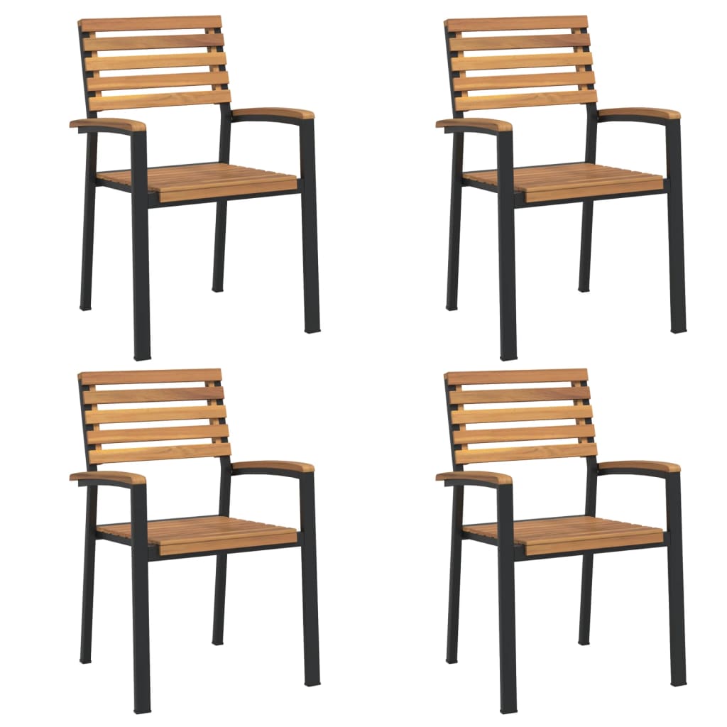 Sedie Giardino Impilabili 4 pz Legno Massello Acacia e Metallo | homemem39