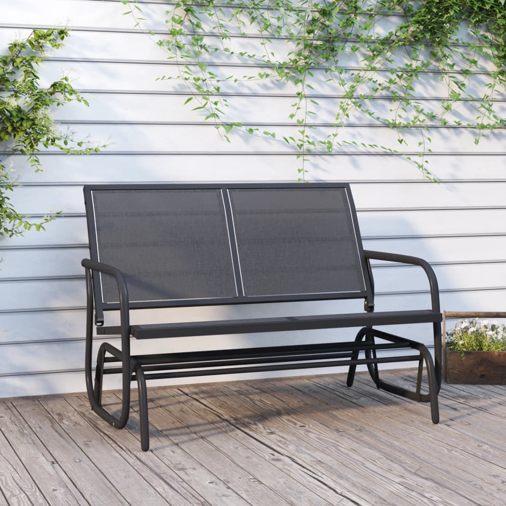 Panca Glider Giardino Nera 120,5x76x86,5 cm Textilene e Acciaio | homemem39