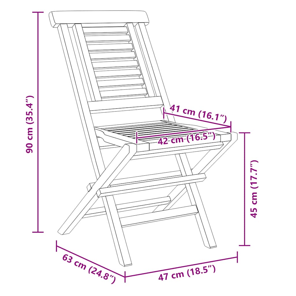 Sedie da Giardino Pieghevole 2pz 47x63x90cm Legno Massello Teak - homemem39