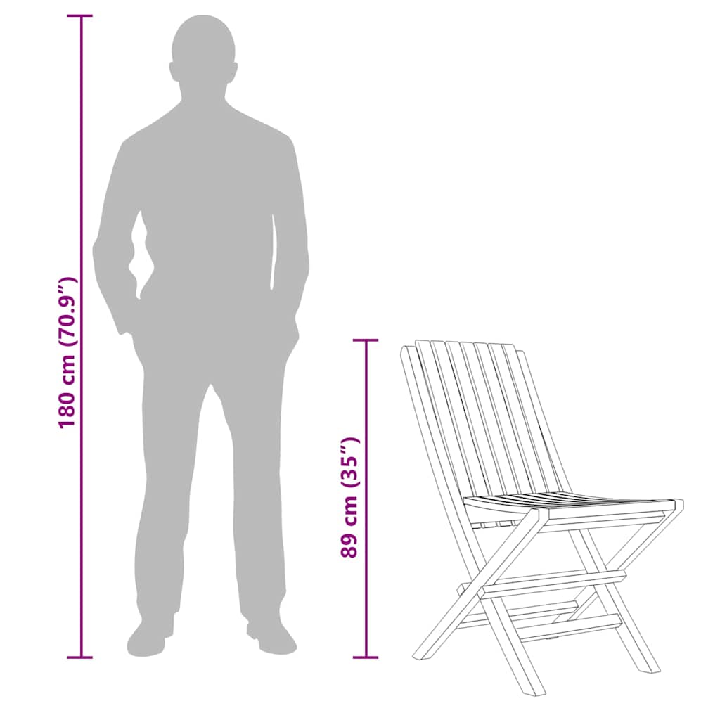 Sedie da Giardino Pieghevoli 2pz 47x47x89cm Legno Massello Teak - homemem39