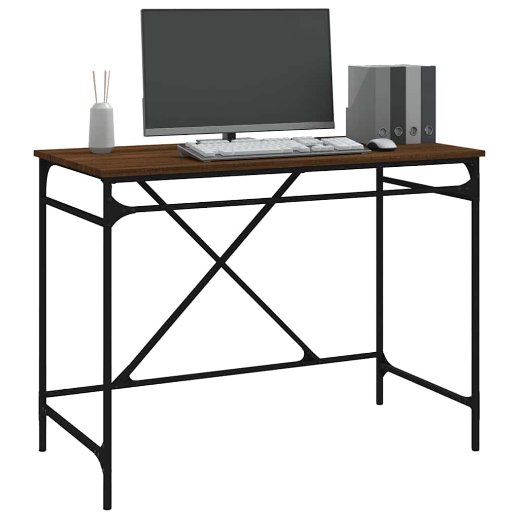 Scrivania Rovere Marrone 100x50x75 cm Legno Multistrato e Ferro | homemem39
