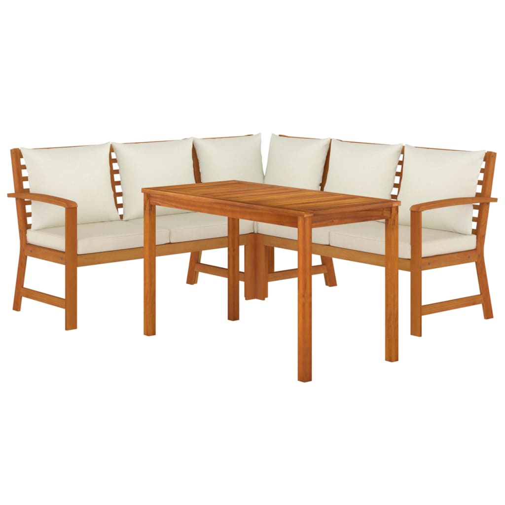 Set da Pranzo Giardino 4pz con Cuscini Legno Massello di Acacia | homemem39